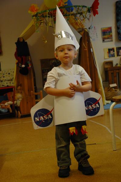 Dylan dressed up as a space shuttle