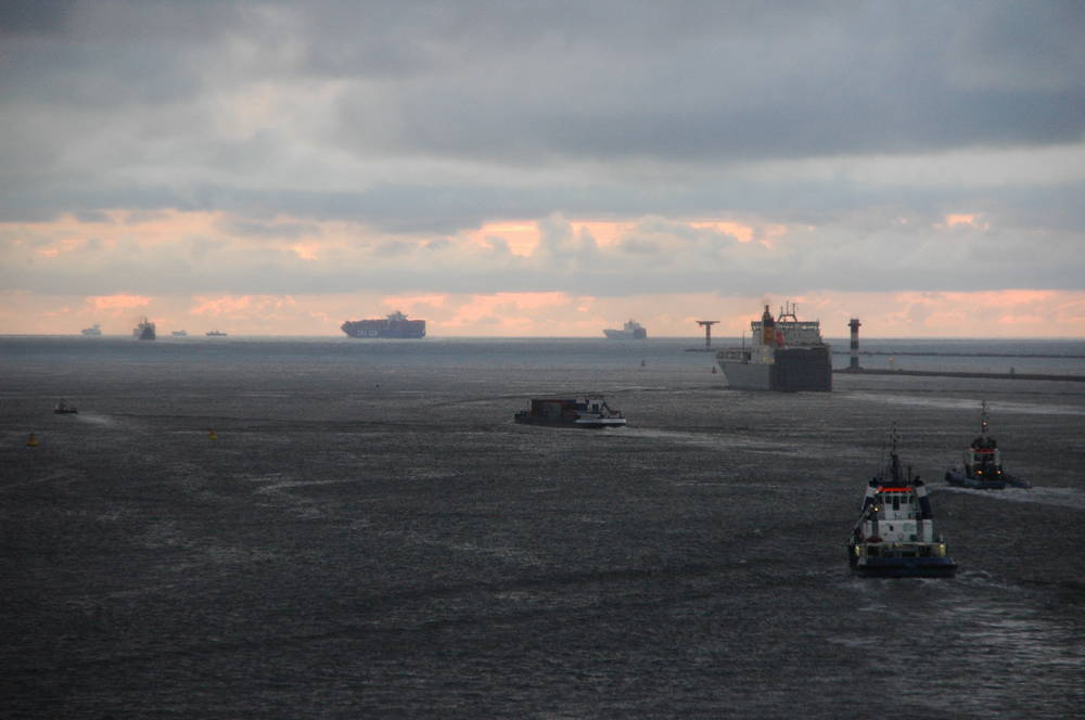 Ships outside Rotterdam Harbour