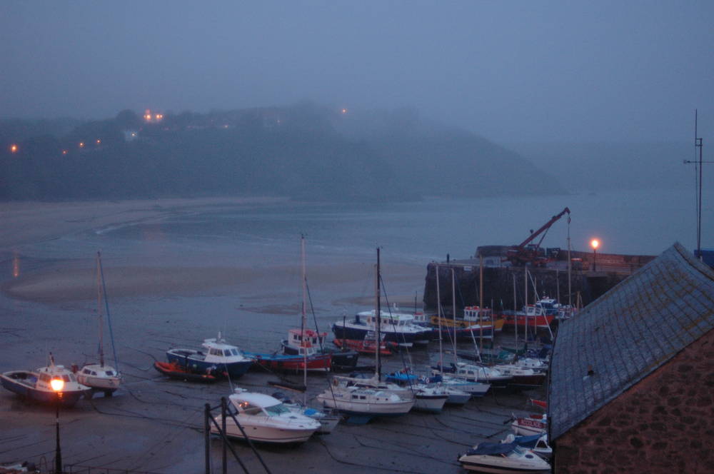 Tenby Harbour on a Foggy Night